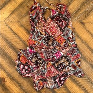 Girls Pink & Orange Patchwork One-Piece  romper cover up